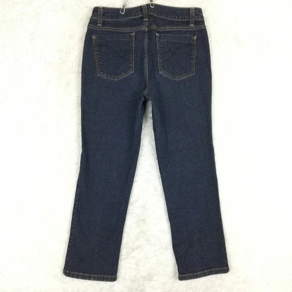 DKNY Womens Jeans Slim Straight Cropped Blue Denim Dark Wash Mid Rise 10 - Picture 2 of 11